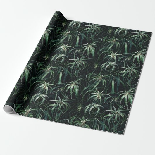 Waterverf Spider Plant (Donker) Cadeaupapier (Uitgerold)