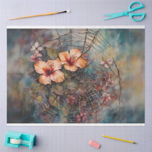 Waterverf Spiderweb Hibiscus Decoupage Papier (Craft)