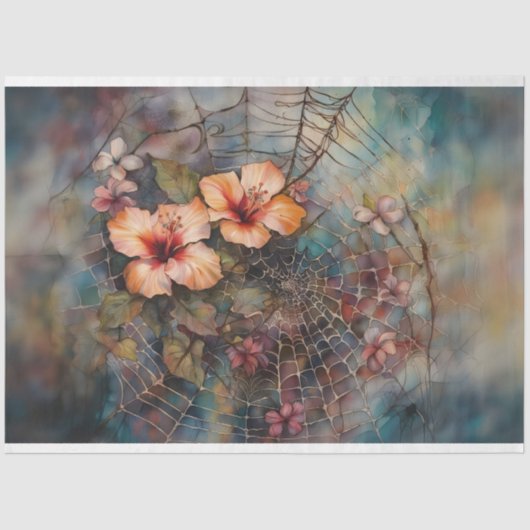 Waterverf Spiderweb Hibiscus Decoupage Papier (Voorkant)
