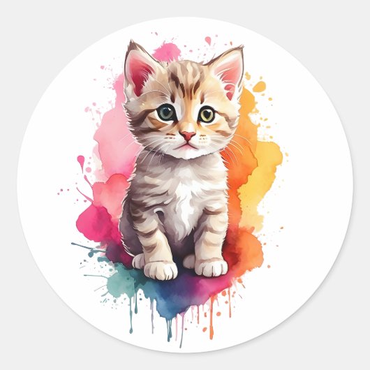 Waterverf Splash Art Kitty Kat Splatter Paint Ronde Sticker (Voorkant)