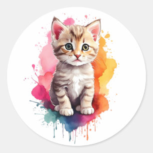 Waterverf Splash Art Kitty Kat Splatter Paint Ronde Sticker