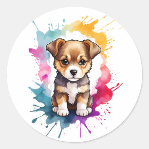 Waterverf Splash Art Puppy Dog Splatter Paint Ronde Sticker