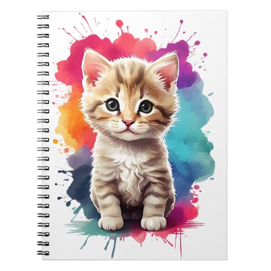 Waterverf Splash Art Schattige Kitten Splatter Pai Notitieboek (Voorkant)