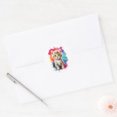 Waterverf Splash Art Schattige Kitten Splatter Pai Ronde Sticker (Envelop)