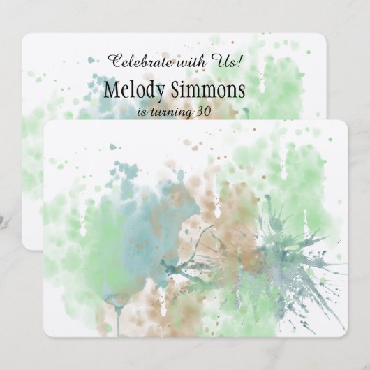 Waterverf Splash Birthday Kaart (Voorkant / Achterkant)