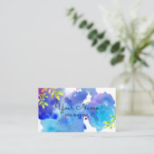 Waterverf Splash Blue, Paarse Abstracte bladeren Visitekaartje (Staand voorkant)