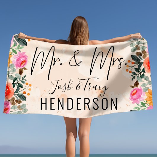 Waterverf Splash Bride en Groom Wedding Floral Strandlaken