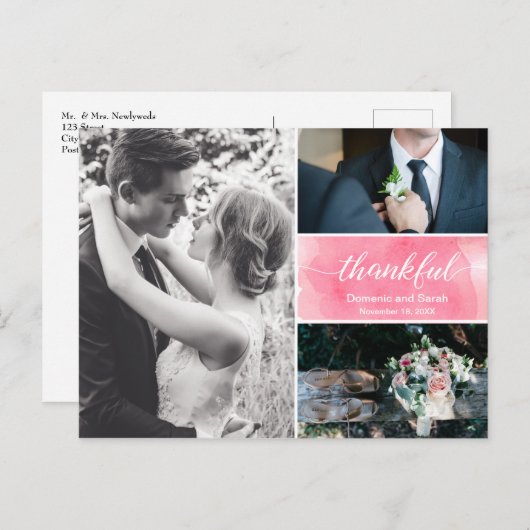 Waterverf splash bruiloft dank u foto collage aankondigingskaart (Voorkant / Achterkant)