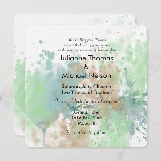 Waterverf Splash Bruiloft Kaart (Voorkant / Achterkant)