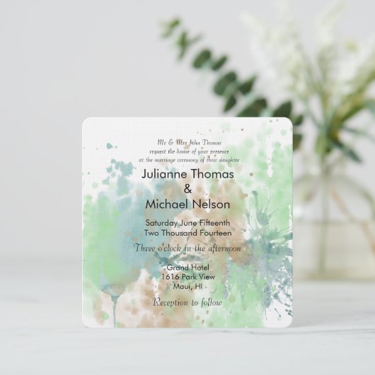 Waterverf Splash Bruiloft Kaart (Staand voorkant)