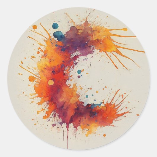 Waterverf Splash C Ronde Sticker (Voorkant)