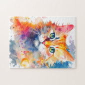 Waterverf Splash Cat 702 digitale kunst Legpuzzel (Horizontaal)