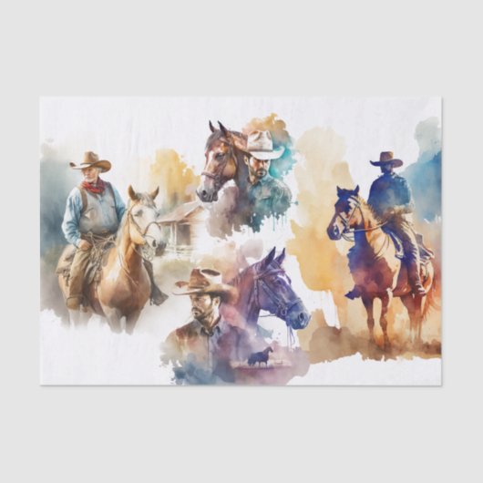 Waterverf Splash Cowboy  paarden Tissuepapier (Voorkant)