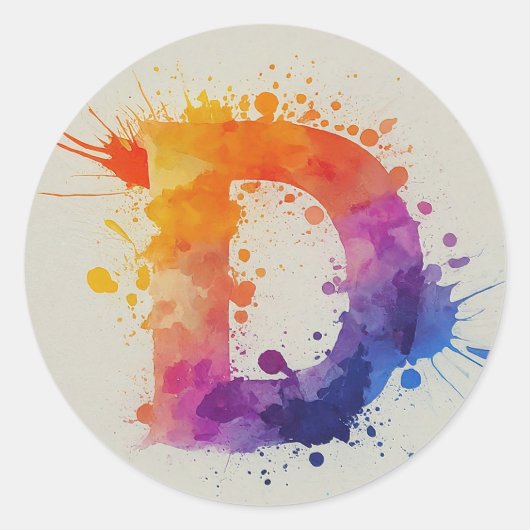 Waterverf Splash D Ronde Sticker (Voorkant)