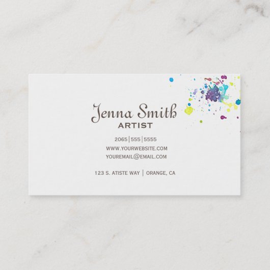 Waterverf Splash Design Artist Visitekaartje (Achterkant)