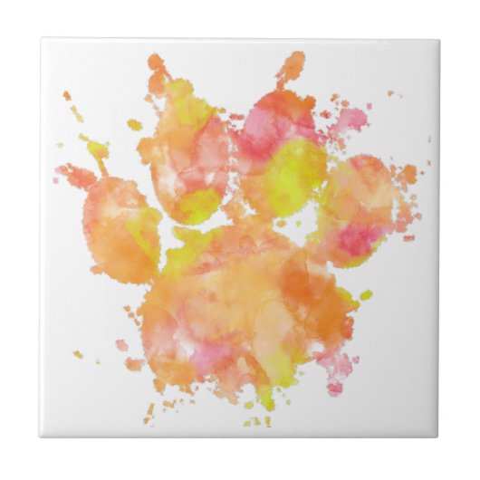 Waterverf Splash Dog Paw Print Ceramic Tegel Tegeltje (Voorkant)
