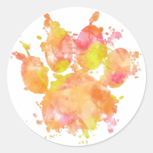 Waterverf Splash Dog Paw Print Ronde Sticker (Voorkant)