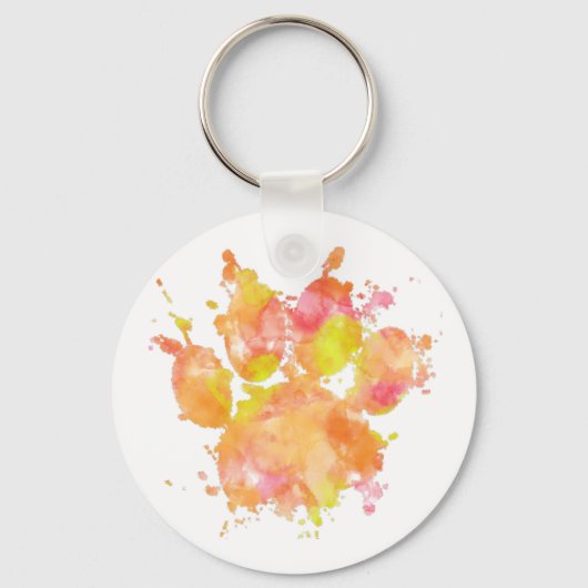 Waterverf Splash Dog Paw Print Sleutelhanger (Voorkant)