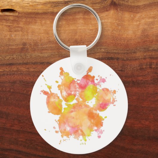 Waterverf Splash Dog Paw Print Sleutelhanger (Voorkant)