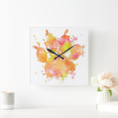 Waterverf Splash Dog Paw Print Vierkante Klok (Huis)