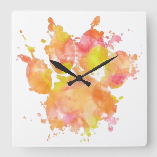 Waterverf Splash Dog Paw Print Vierkante Klok (Voorkant)