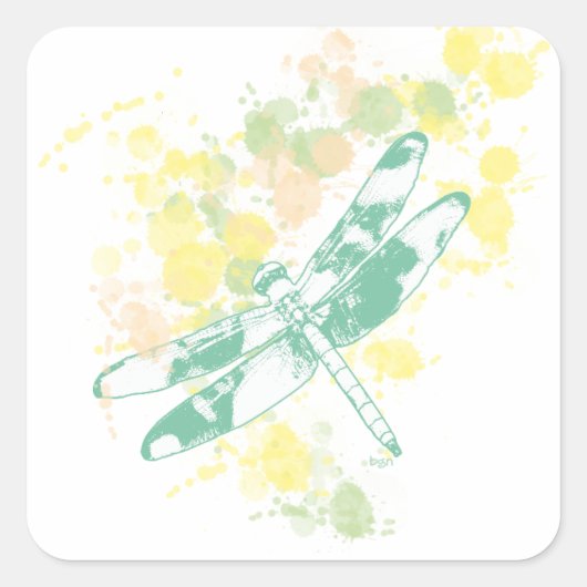 Waterverf Splash Dragonfly Square Sticker (Voorkant)