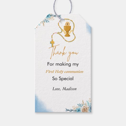 Waterverf splash Eerste heilige communie dank u Cadeaulabel (Voorkant)