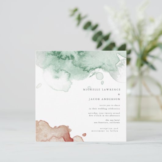 Waterverf Splash Elegante tweekleurige bruiloft Kaart (Staand voorkant)