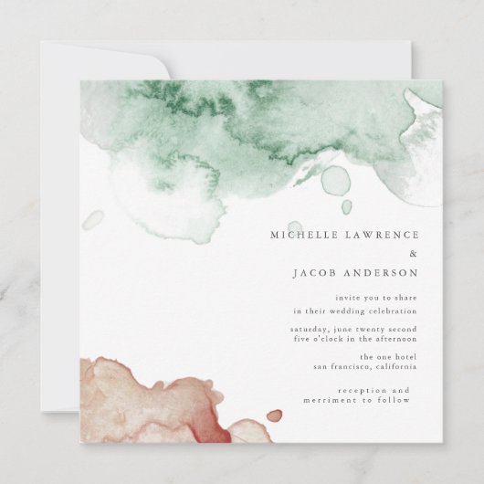 Waterverf Splash Elegante tweekleurige bruiloft Kaart (Voorkant)