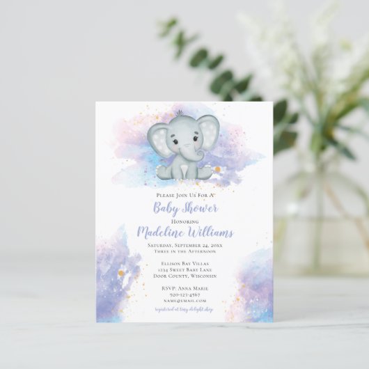 Waterverf Splash Elephant Baby shower Invitation (Staand voorkant)