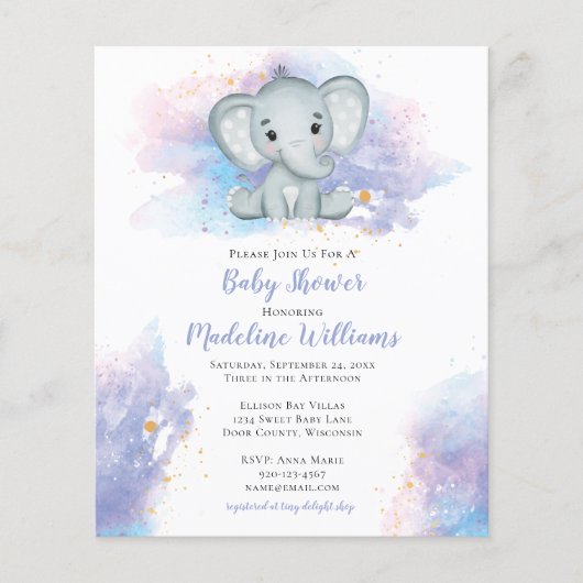 Waterverf Splash Elephant Baby shower Invitation (Voorkant)
