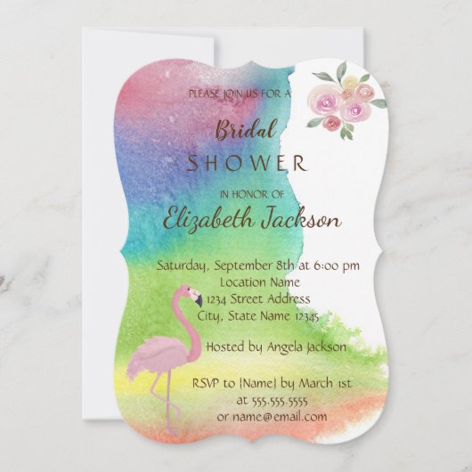 Waterverf Splash Flower Flamingo Vrijgezellenfeest Kaart (Voorkant)