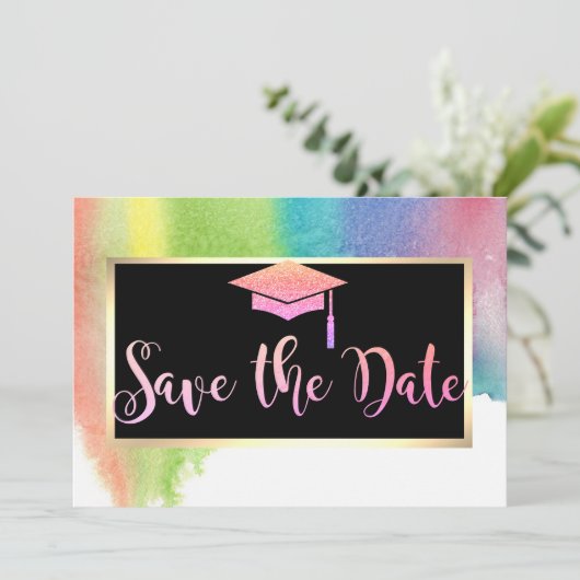 Waterverf Splash Glitter Afstuderen sparen de Datu Save The Date (Staand voorkant)
