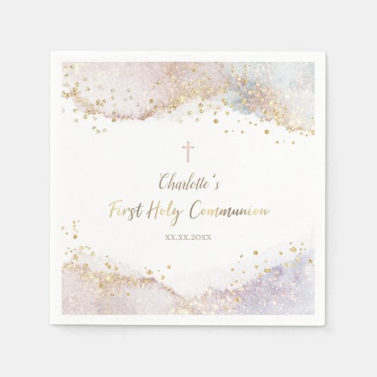 waterverf splash glitter Eerste Communie Servet (Voorkant)