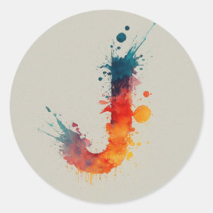 Waterverf Splash J Ronde Sticker