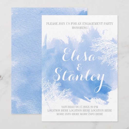 Waterverf splash koraalrif blauw verlovingsfeest kaart (Voorkant / Achterkant)