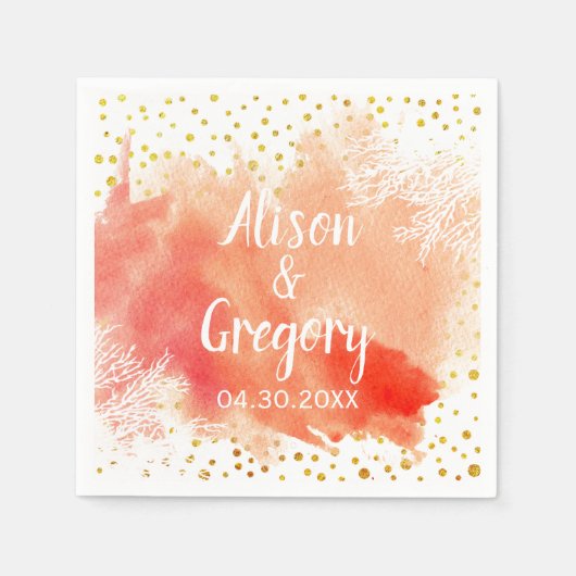 Waterverf splash koraalrif gold confetti servet (Voorkant)