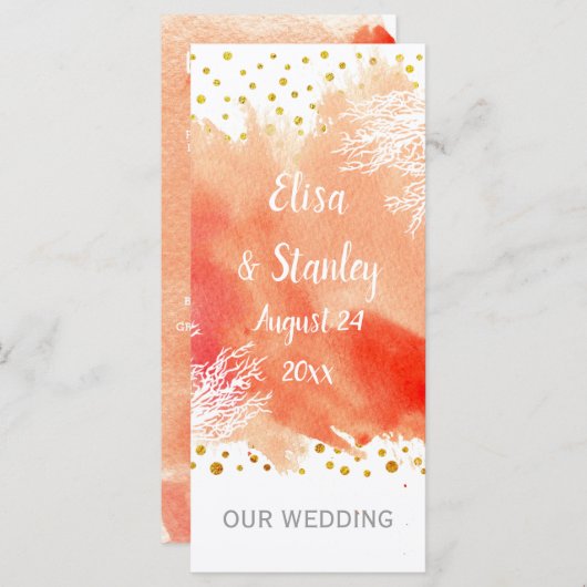 Waterverf splash, koraalrif trouwprogramma programmakaart (Voorkant / Achterkant)