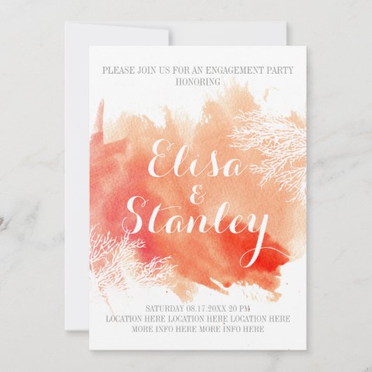 Waterverf splash koraalrif verlovingsfeest kaart (Voorkant)