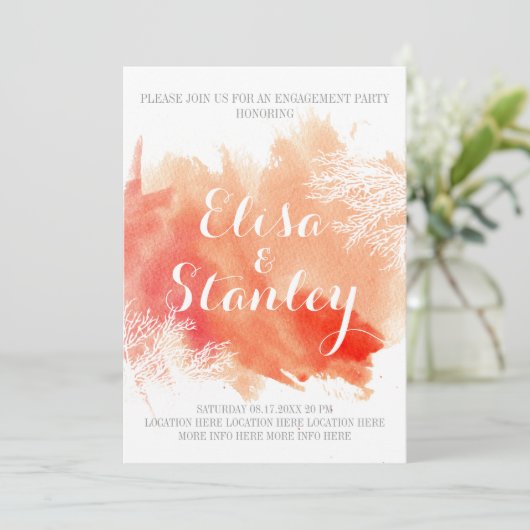 Waterverf splash koraalrif verlovingsfeest kaart (Staand voorkant)