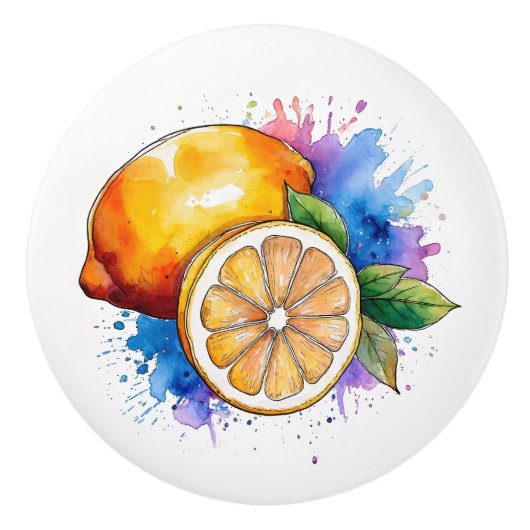Waterverf Splash Lemons Keramische Knop (Voorkant)