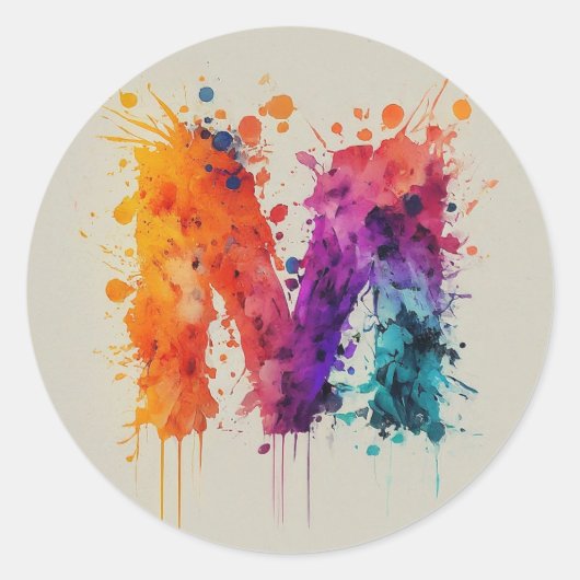 Waterverf Splash M Ronde Sticker (Voorkant)