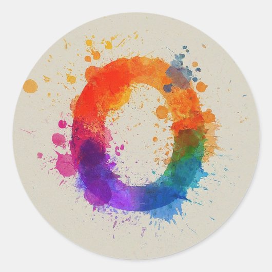 Waterverf Splash O Ronde Sticker (Voorkant)