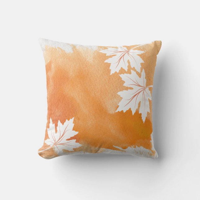 Waterverf splash oranje esdoorn laat modern buitenkussen (Voorkant)