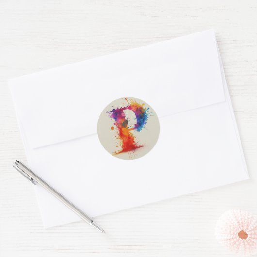 Waterverf Splash P Ronde Sticker (Envelop)