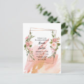 Waterverf Splash Pink Floral Geometric Wedding Briefkaart (Staand voorkant)