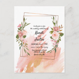 Waterverf Splash Pink Floral Geometric Wedding Briefkaart