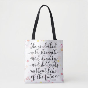 Waterverf Splash Proverbs 31:25 Canvas tas