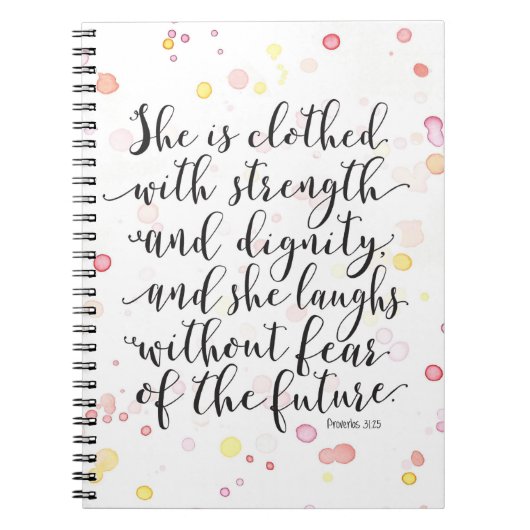 Waterverf Splash Proverbs 31:25 spiral notebook Notitieboek (Voorkant)