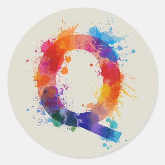 Waterverf Splash Q Ronde Sticker (Voorkant)
